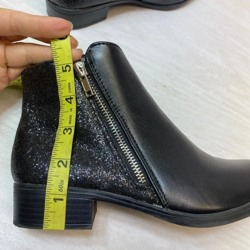 Kelly & Katie Girls 4M Ankle Boots Ramona Black Glitter Synthetic Side Zip Heel